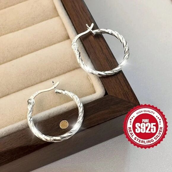 Boutique Jewelry - Sterling Silver 925 Twist Hoop Earrings Lightweight Classic Small Hypoallergenic
